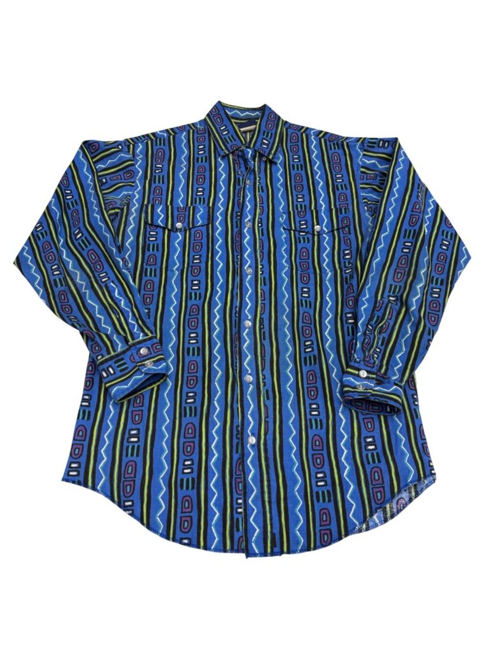 Vintage American Edition Button-Up Aztec Western Shirt Striped Made In USA Sz M